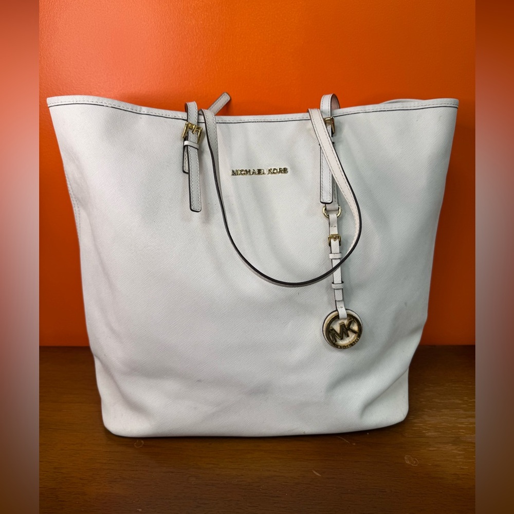 Michael Kors Cream Tote Bag with Gold Accents